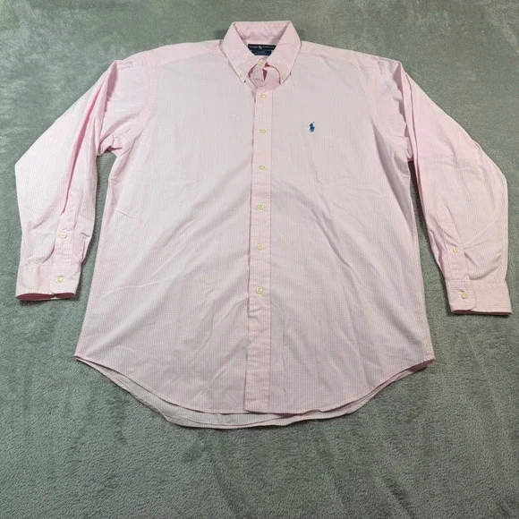 Ralph Lauren Button Down Shirt Mens Medium Pink Gingham Blake Long Sleeve Career - Picture 1 of 9